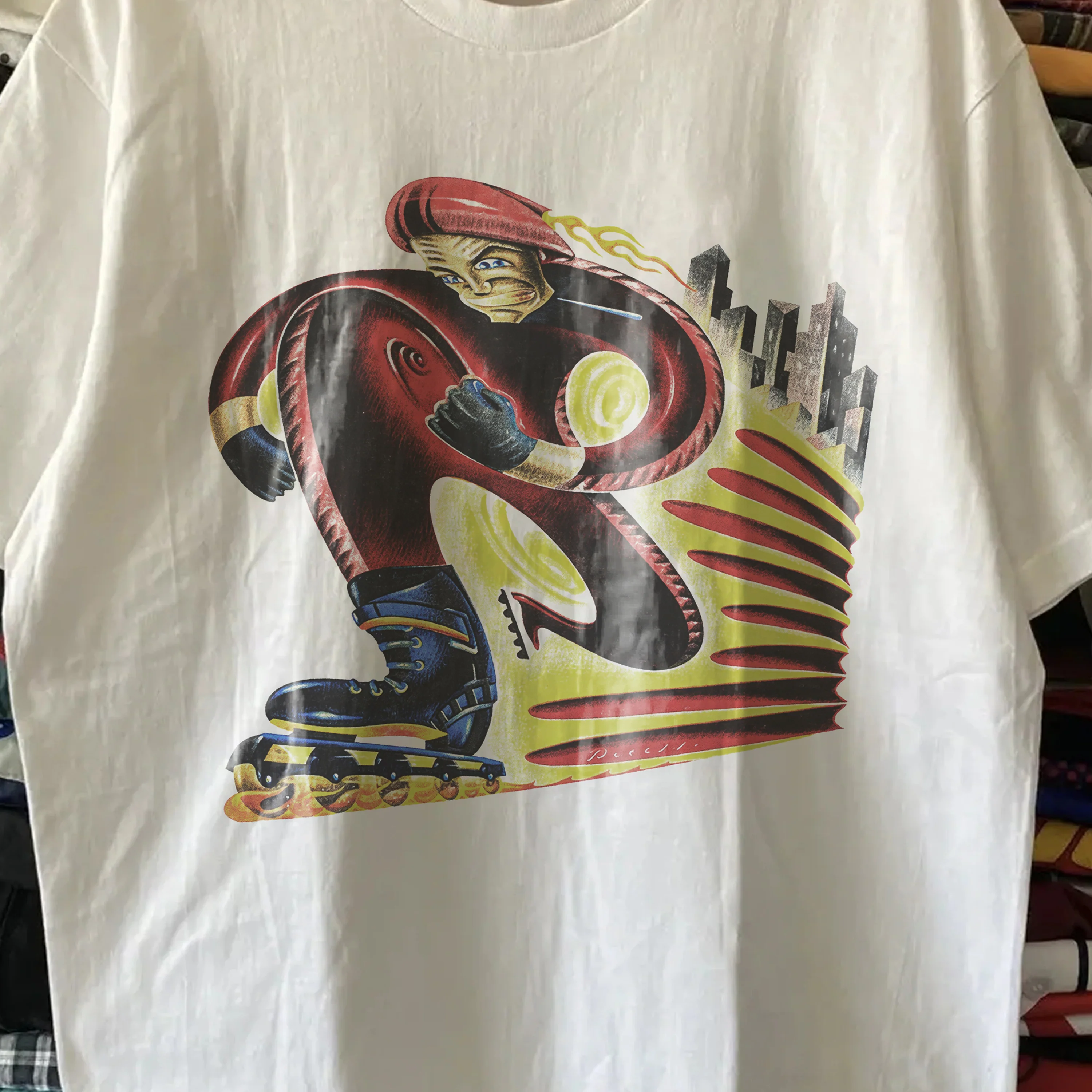 Vintage Picasso Abstract Roller Skater Washed White Tee - Image 2