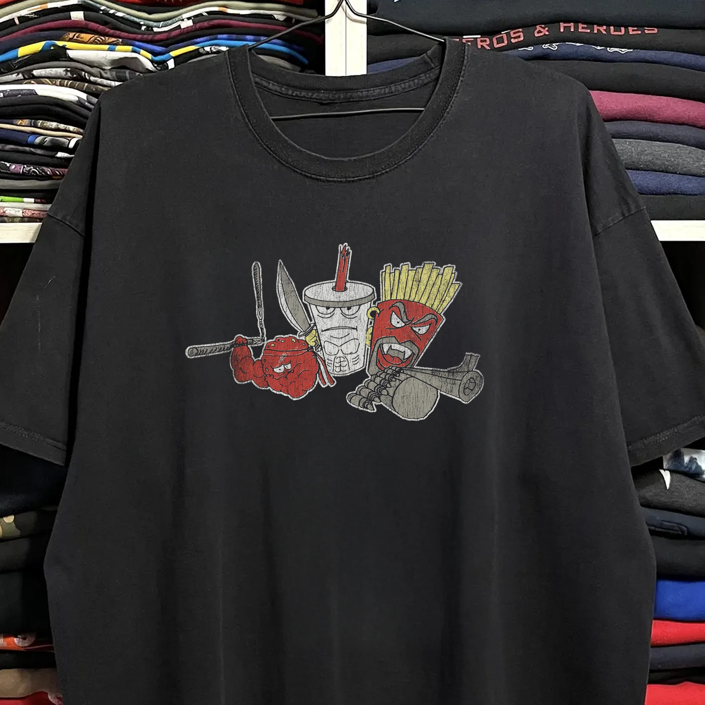 Y2k Aqua Teen Hunger Force Washed Black Tee - Image 2