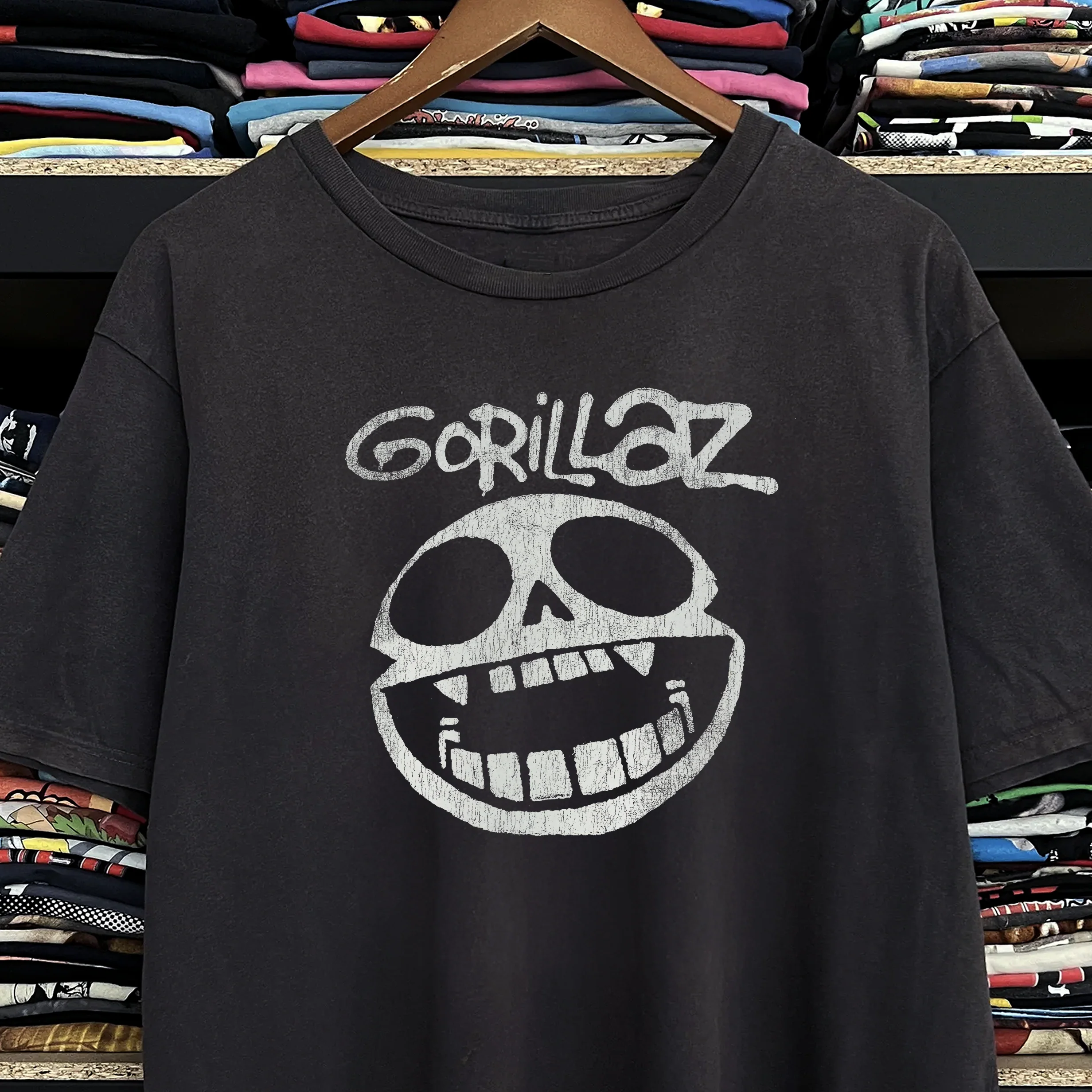 Y2k Gorillaz Xray Skull Washed Black Tee - Image 2